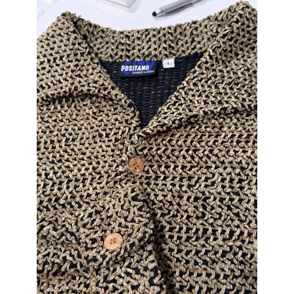 Vintage 90s Positano Charles Lipson Chenille Shirt Men's L Textured Button Front